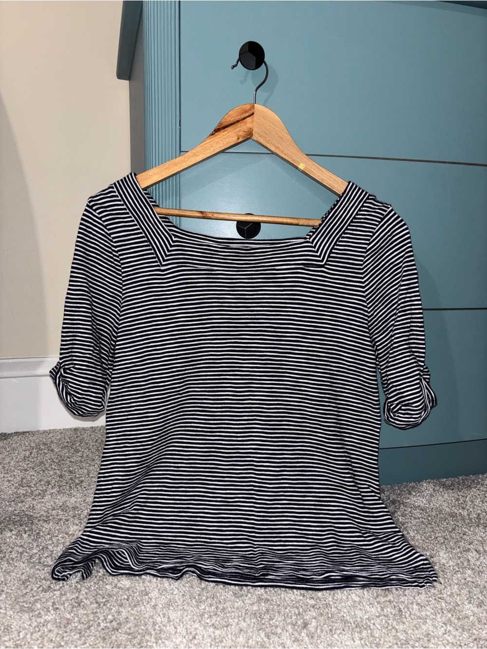 Talbots Navy & White Striped Square-Neck Top